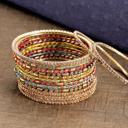 Priyaasi Set Of 16 Gold Plated Stone-Studded Bangles-image-18