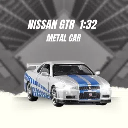 1:32 Scale Nissan Skyline GTR Diecast Models Sound Light Pull Back Car for Kids-15