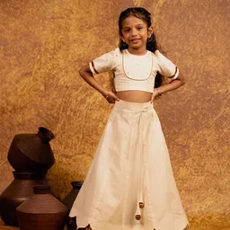 MIRALI Girls Embroidered Thread Work Puffed Sleeves Cotton Ready to Wear Lehenga & Blouse-picture-34