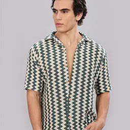 Kolor Fusion Men Relaxed Fit Geometric Printed Cuban Collar Cotton Casual Shirt-image-83