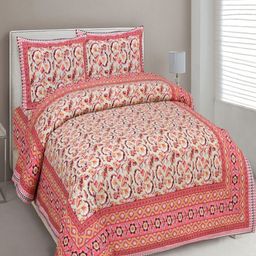 Bombay Spreads Peach & White Printed Cotton 180 TC Double King Bedsheet Set 2.74m X 2.20m-image-68