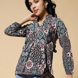 Istyle Can Women Floral Printed Mandarin Collar Cotton Top-image-94