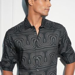 LOCOMOTIVE Men Cutaway Collar Abstract Printed Cotton Slim Fit Casual Shirt-image-38