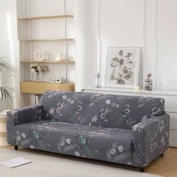HOKIPO Grey & White Printed Polyester 1 Piece Sofa Cover With Arms-picture-49