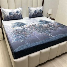 Pure Decor Majestic Blue & Brown Printed Cotton 300 TC King Bedsheet Set 2.74 m x 2.74 m-picture-33