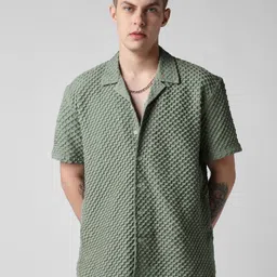VASTRADO Men Classic Oversized Fit Cuban Collar Textured Casual Shirt-picture-15