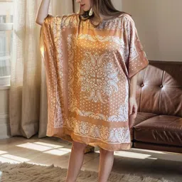 MAATIR DESIGNS Ethnic Motifs Printed Round Neck Silk Kaftan Dress-picture-2