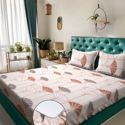 Myntra Elegant Homes Cream & Brown Printed Fitted 300 TC King Bedsheet Set-2.50 m x 2.25 m-image-39