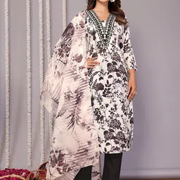 DIVASTRI Women Floral Embroidered Regular Kurta with Trousers & With Dupatta-31