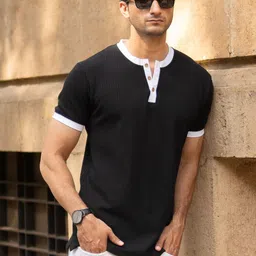Powerlook Men Black Contrast Henley T-Shirt-picture-22