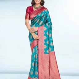 RICH & ROMAN Woven Design Zari Pure Silk Banarasi Saree-image-45