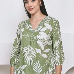 Moda Rapido Floral Print Puff Sleeves Organic Cotton Top-picture-35
