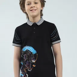 Monte Carlo Boys Graphic Printed Polo Collar Raw Edge Cotton T-shirt-picture-43