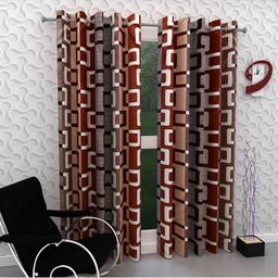 BELLA TRUE Brown & White 2 Pieces Abstract Printed Ripple Fold Long Door Curtains-6