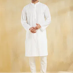 Fabindia Chikenkari Mandarin Collar Straight Kurta-picture-18