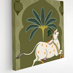Myntra Elegant Homes Green Pichwai Cow Birds & Animals Canvas Wall Art-picture-0