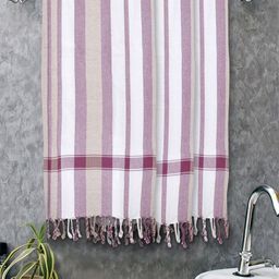 FABINALIV White & Pink 3 Striped Cotton 225 GSM Bath Towel-91