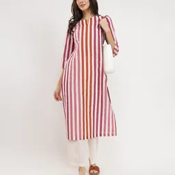pink fort Women Striped Pure Cotton Straight Kurta-picture-26