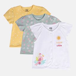 MINI KLUB Infant Girls Pack Of 3 Printed Pure Cotton Front Open Jhablas26BGFV759-49