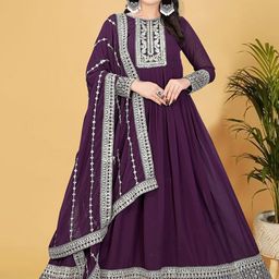 FILIB LONDON Embroidered Anarkali Georgette Kurta With Trousers And Dupatta-picture-20