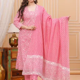 Dholiwal Fashion Women Ethnic Motifs Printed Kurta with Trousers & Dupatta-55