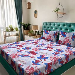 Myntra Elegant Homes Grey & Blue Printed Cotton 400 TC King Bedsheet Set 2.50 m x 2.25 m-image-66