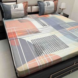 Pure Decor Majestic Blue Abstract Printed Cotton 250 TC King Bedsheet Set 2.75 x 2.75m-8