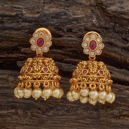 Kushal's Fashion Jewellery Gold Plated Ruby Studded Dome Shaped Jhumkas Earrings-image-92