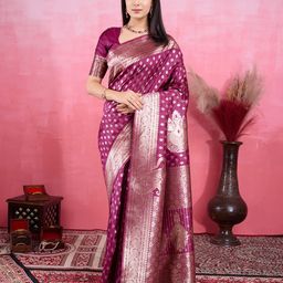 KAYOMMI Woven Design Zari Pure Silk Banarasi Saree-image-17