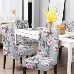 Aura Grey & Pink 4 Pieces Floral Printed Chair Cover-image-33