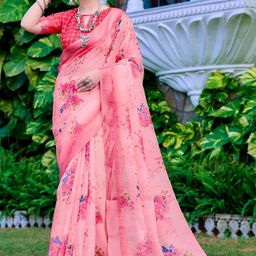 Mitera Floral Printed Zari Saree-image-75