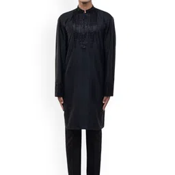 SDS By Kushal Shah Geometric Yoke Design Mandarin Collar Sequinned Silk Kurta With Trouser-image-32