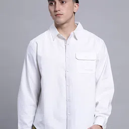 Converse Men Standard Spread Collar Solid Cotton Casual Shirt-image-66