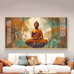 THE NEXT DECOR Unisex Green Ancient Buddha Glass Finish Horizontal Wall Art-image-85