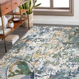 Kaleen India Green Abstract Anti-Skid Polyester Carpet-58