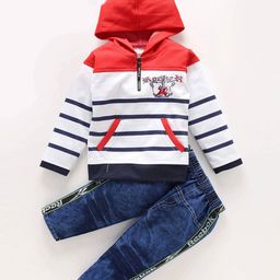 Shirazi Boys Striped Hooded Sweatshirt With Trousers-image-8