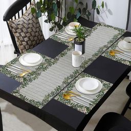 PRAKARTIK Set Of 5 Green & Grey Printed Table Linen Sets-1