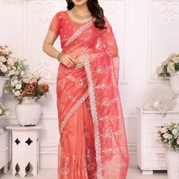 Nirmohi Fashion Ethnic Motifs Embroidered Pure Chiffon Saree-image-15