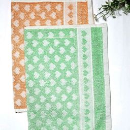 ANA Orange-Coloured & Green 2 Pieces Printed Pure Cotton Hand Towels-3