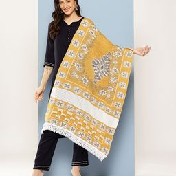 muhuratam Solid Pure Wool Women Yellow Stole-picture-36