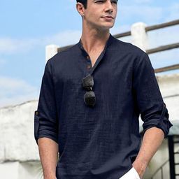 Vida Loca Cotton Band Collar Slim Fit Short Kurta-picture-56