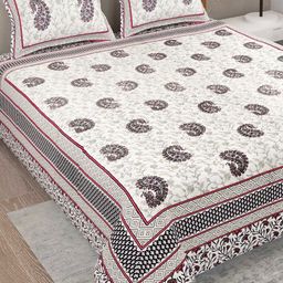 Adwitiya White & Pink Floral 300 TC Pure Cotton Queen Bedsheet Set 1.08 m x 1.08 m-image-92