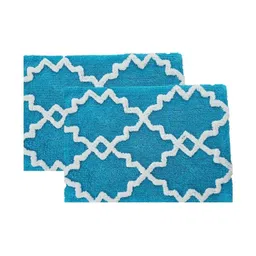 Aura 2-Pcs Turquoise-Blue & White Self-Designed 1800 GSM Cotton Anti Skid Bath Rugs-image-66