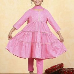 Biba Girls Ethnic Motifs Printed Pure Cotton Anarkali Kurta with Churidar & Dupatta-picture-4