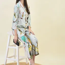 Shree Abstract Printed V-Neck Three Quarter Sleeve Top With Trouser image 4
