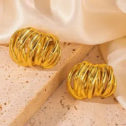 DIVASTRI Stainless Steel Gold-Plated Geometric Half Hoop Earrings-10