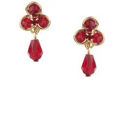 FirstBlush Gold-Plated Cubic Zirconia Studded Clip On Floral Drop Earrings-37