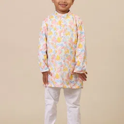 Stuffie Land Boys Geometric Printed Mandarin Collar Pure Cotton Straight Kurta & Pyjamas-38