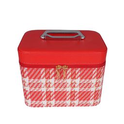 Cameleon Red & White Geometric Printed Makeup Organizer-53