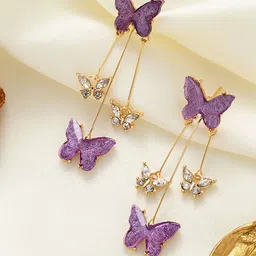 FIMBUL Gold-Plated Artificial Stones Studded Quirky Drop Earrings-5